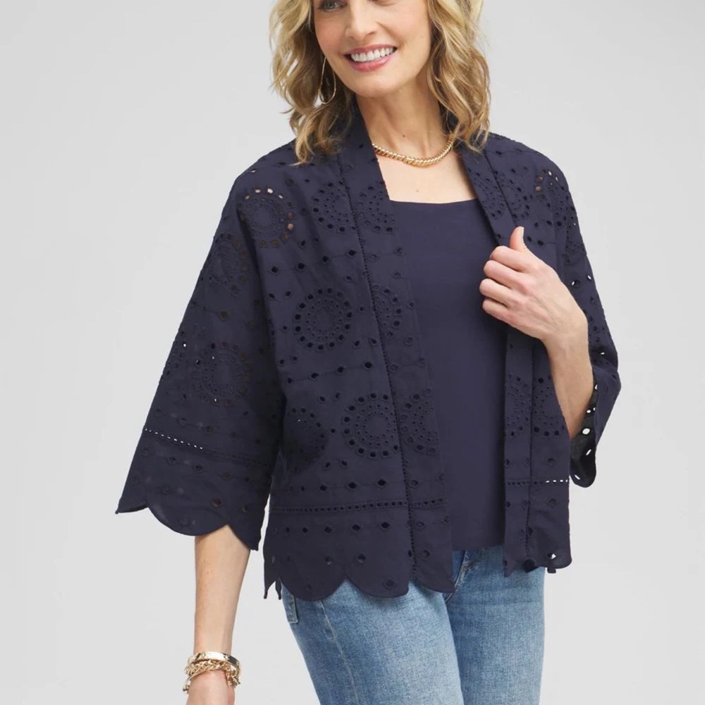 Chico’s Eyelet Short Kimono sz XL